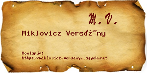 Miklovicz Versény névjegykártya